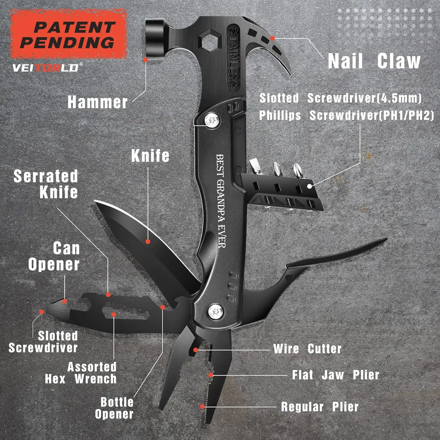 VEITORLD All in One Survival Tools Hammer Multitool - 91qafpl 1vl._ac_sl1500_